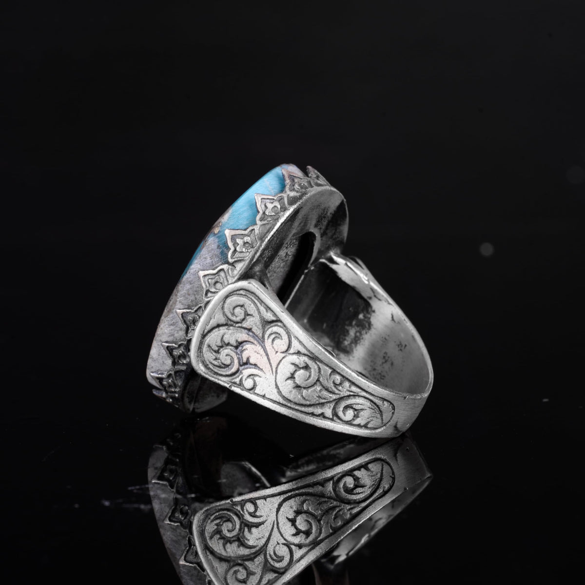 KAMBO 925 Sterling Silver Natural Turquoise Stone Large Men's Ring – Handmade Spiritual Healing Jewelry (Style-8) — 7