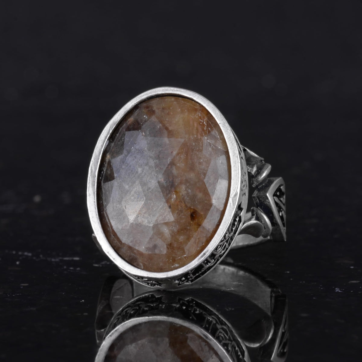 Kambo Real Natural Gemstone Ring - Handmade 925 Sterling Silver, Arabic Inscription - Symbol of Wisdom and Protection — 6