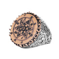 KAMBO Large Men's Ring – 925 Sterling Silver Handmade Ring – Round Ottoman Style Amulet Statement Ring – Vintage Artisan Men's Jewelry (Seal of Solomon)