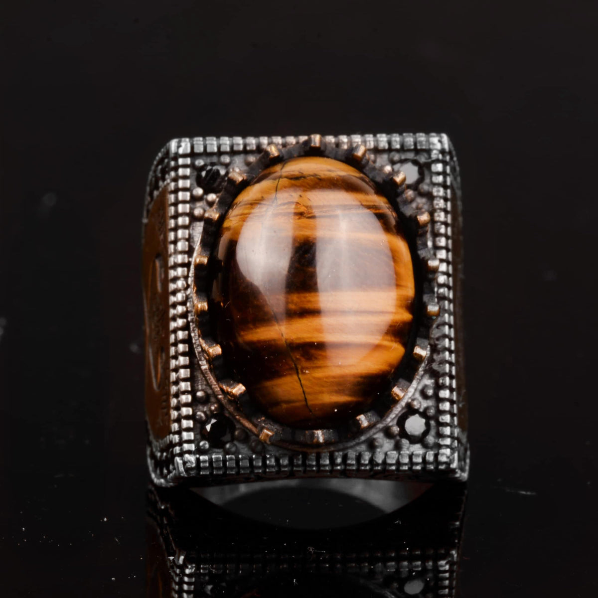 Natural Tiger's Eye Stone Ring, 925 Sterling Silver — 5