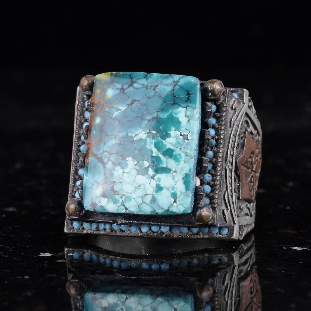 Natural Arizona Turquoise Stone Ring - 925 Sterling Silver Islamic Ring — 6