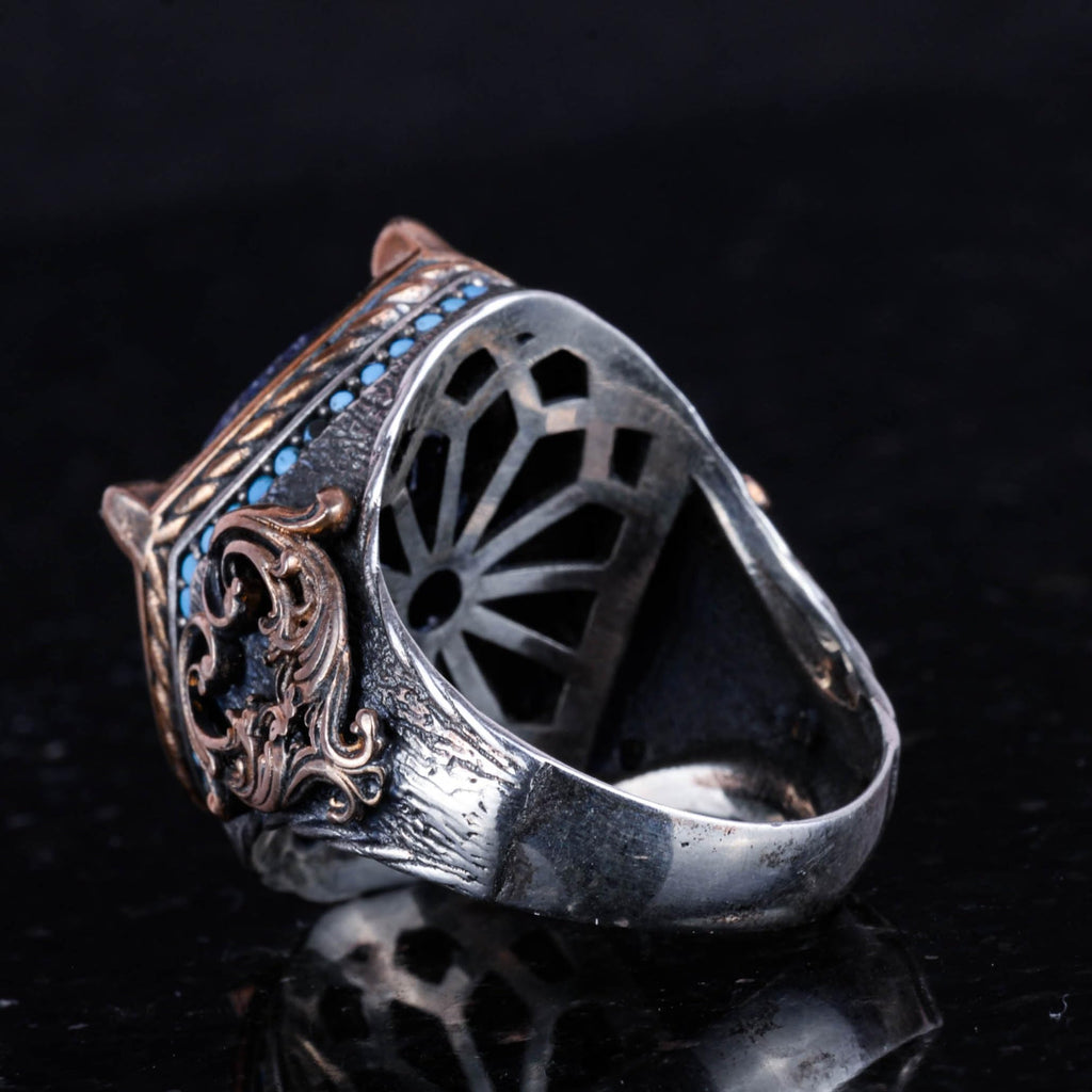 Natural Sapphire Stone 925 Sterling Silver Ring, Handmade Vintage Design, Men's Statement Ring — 7