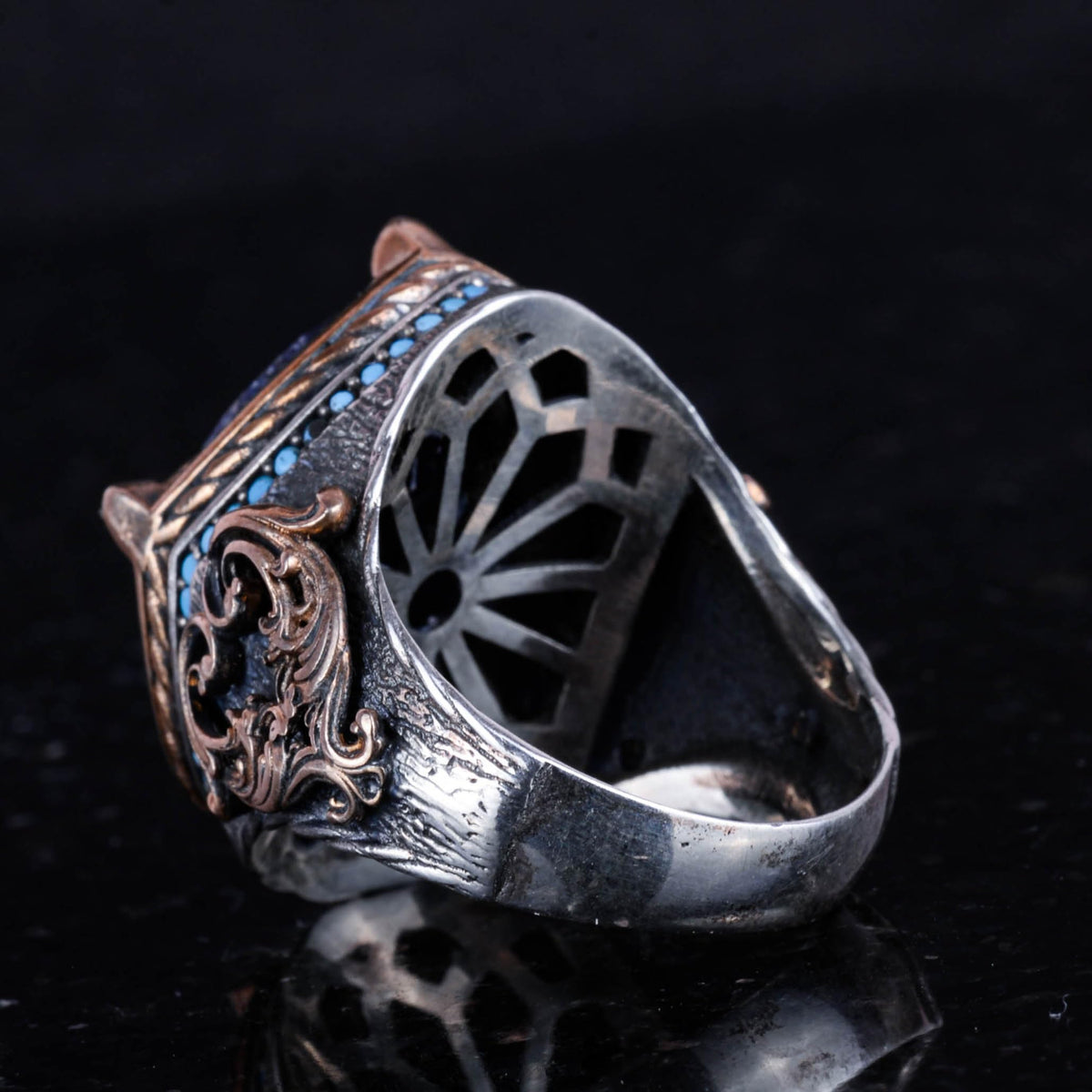 Natural Sapphire Stone 925 Sterling Silver Ring, Handmade Vintage Design, Men's Statement Ring — 7