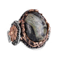 Handmade Green Eye Natural Stone Ring - Lion Silver Head Design
