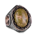 925 Sterling Silver Men's Ring - Unakite Stone