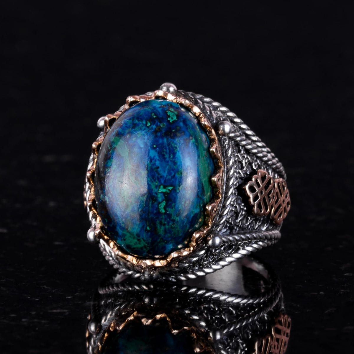 Silver Natural Azurite Gemstone Ring — 4