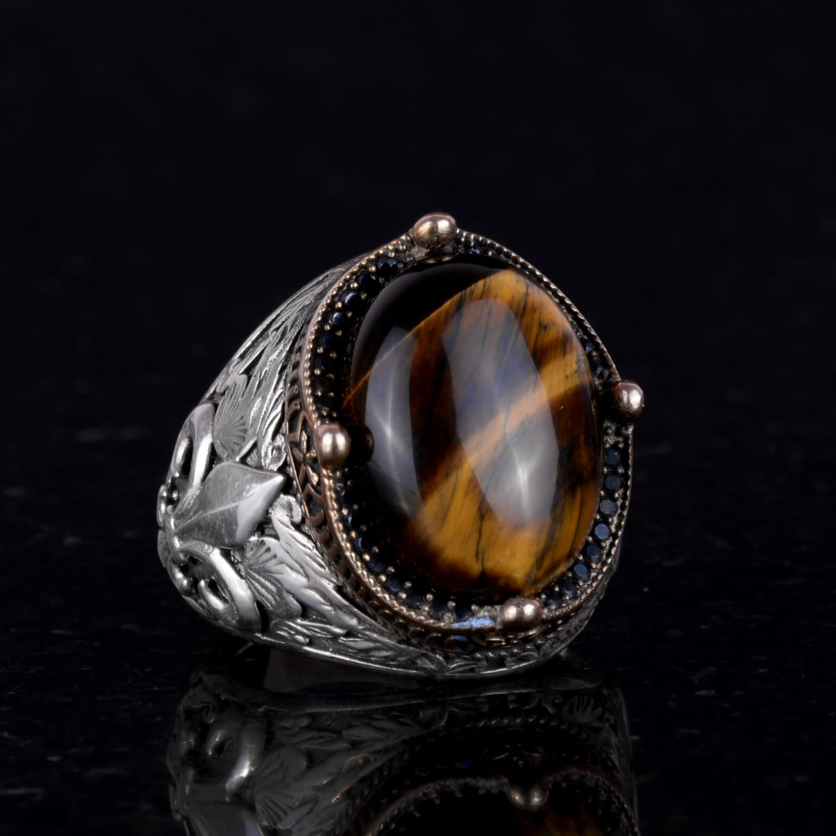 925 Sterling Silver Handmade Men's Ring - Available with Various Natural Stones (Tiger Eye) — 4
