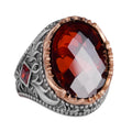 Kambo Synthetic Stone Ring – Unique Handmade Men's Ring, Elegant 925 Sterling Silver Jewelry (Synthetic Garnet)