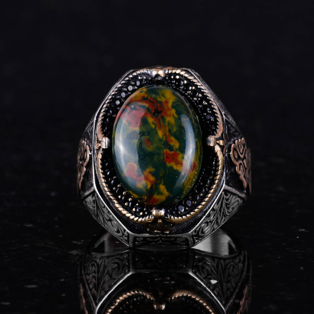 Natural Green Blood Stone Ring - 925 Sterling Silver — 4