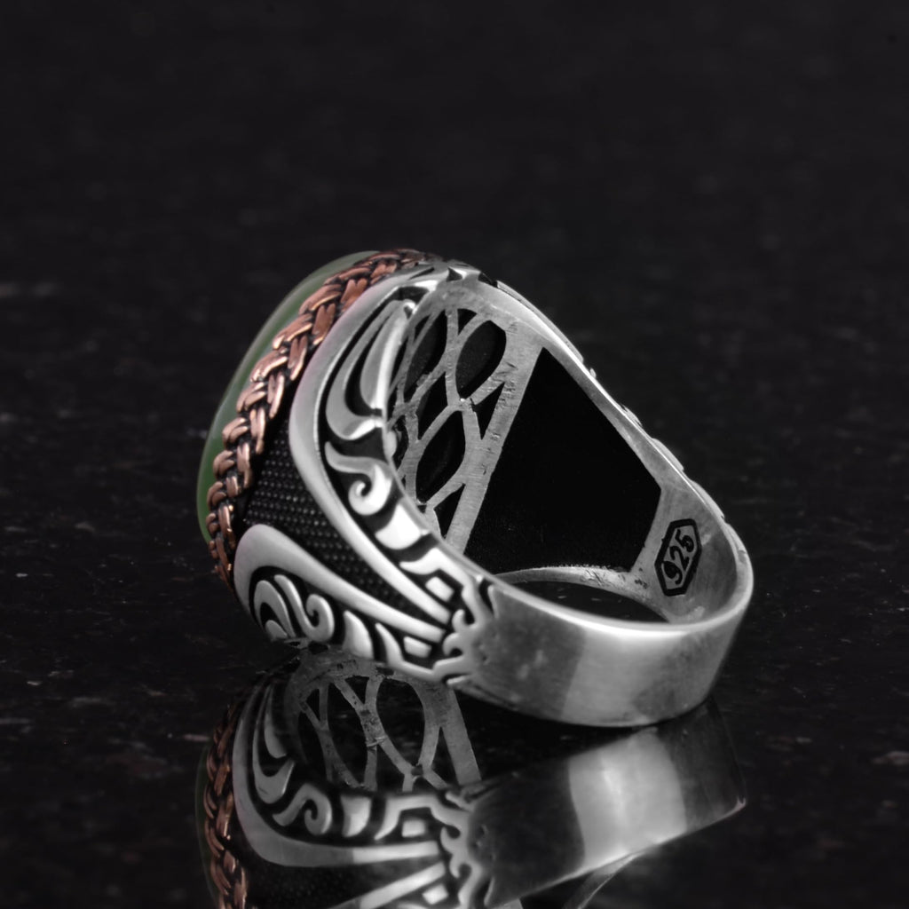 925 Sterling Silver Ring - Artificial Stone Silver Ring - Handmade Ring (Light Green Cat's Eye) — 7