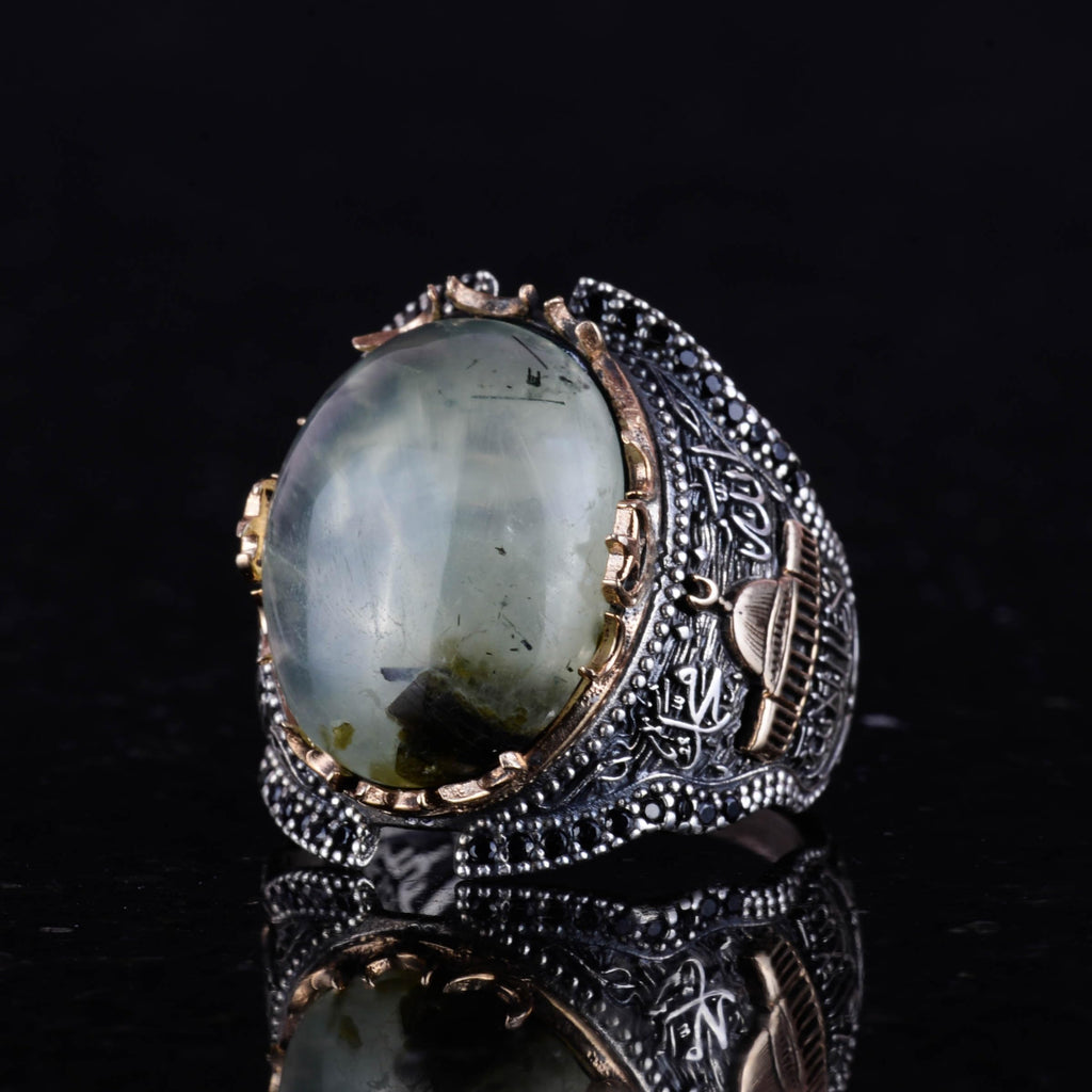 925 Sterling Silver Men's Ring, Mosque Prehnite Stone Ring — 4