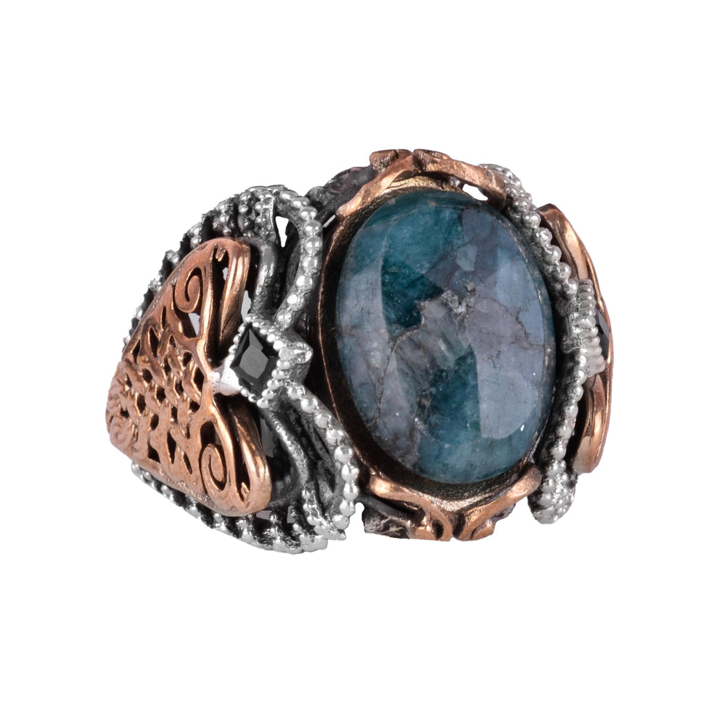 925 Sterling Silver Men's Ring, Handmade Natural Emerald Stone Ring
