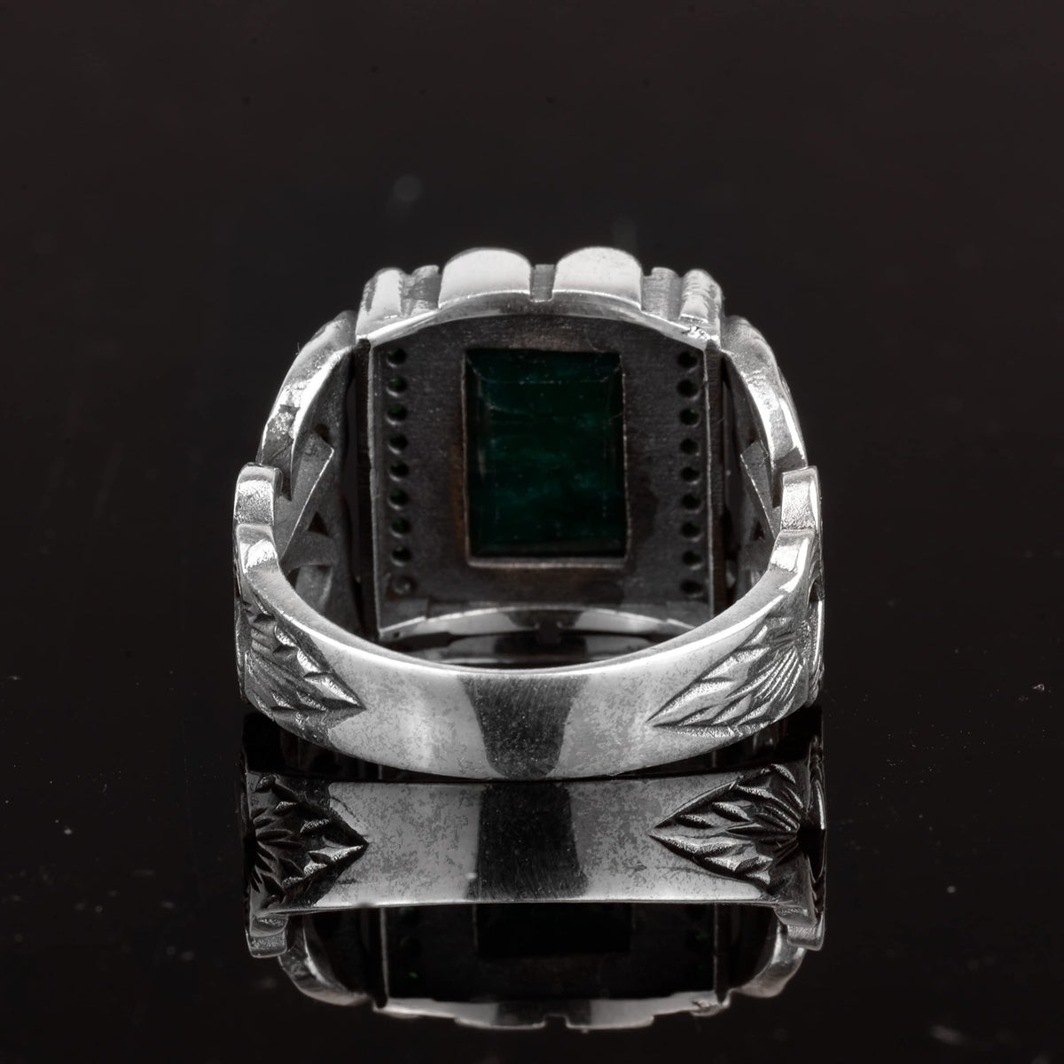 925 Sterling Silver Ring - Natural Emerald Stone — 7