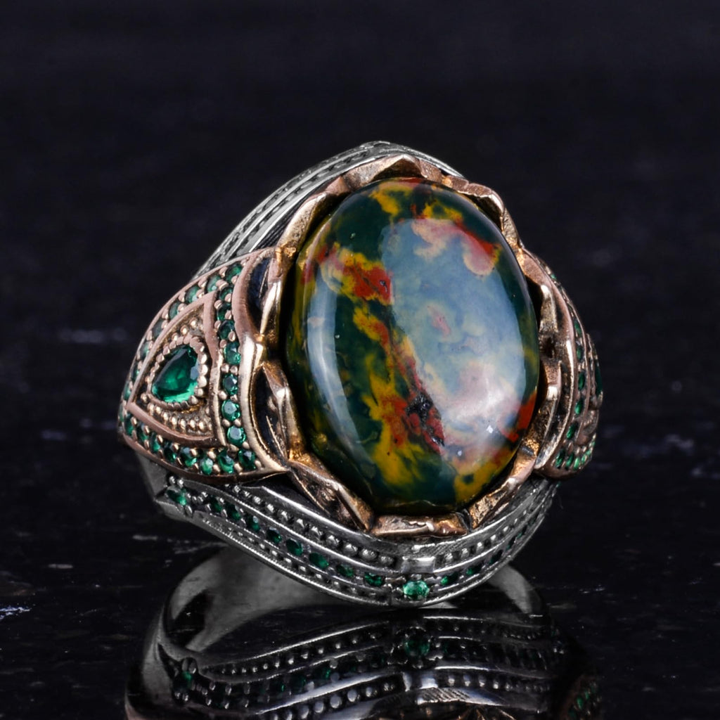 Natural Stone Handmade Ring - 925 Sterling Silver (Blood Stone) — 5