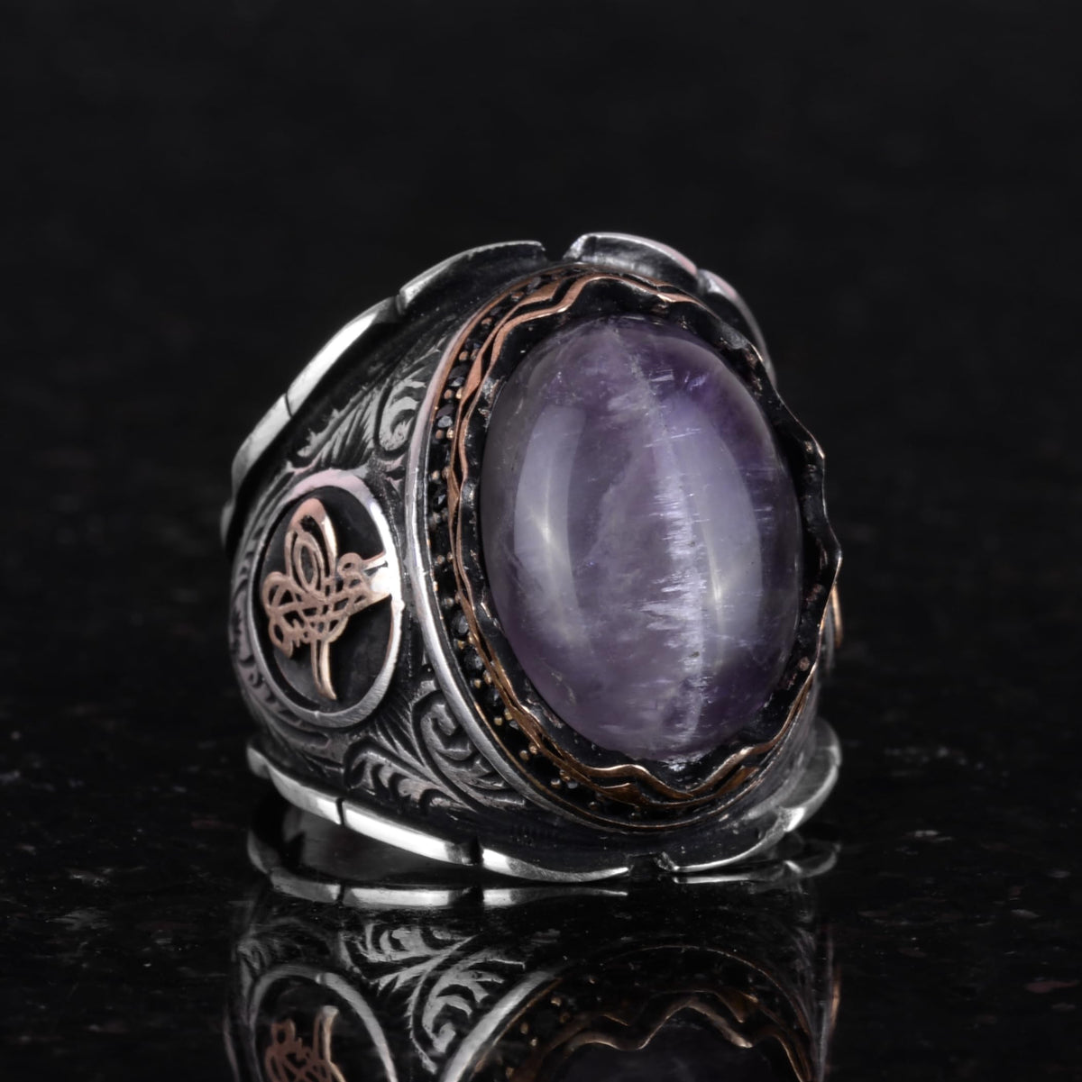 Ottoman Tughra Natural Amethyst Stone Ring — 4