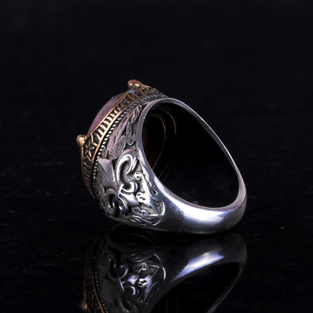 925K Silver Handmade Men's Ring - Available with Various Natural Stones (Rhodonite) — 6