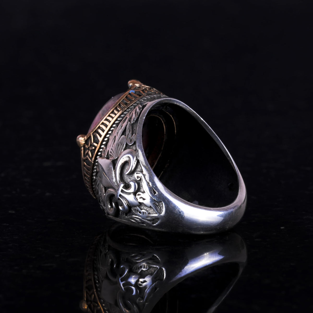 925K Silver Handmade Men's Ring - Available with Various Natural Stones (Rhodonite) — 6