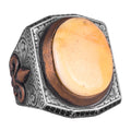 925 Sterling Silver Men's Large Ring - Real Natural Amber Stone - Zulfiqar Sword Symbol