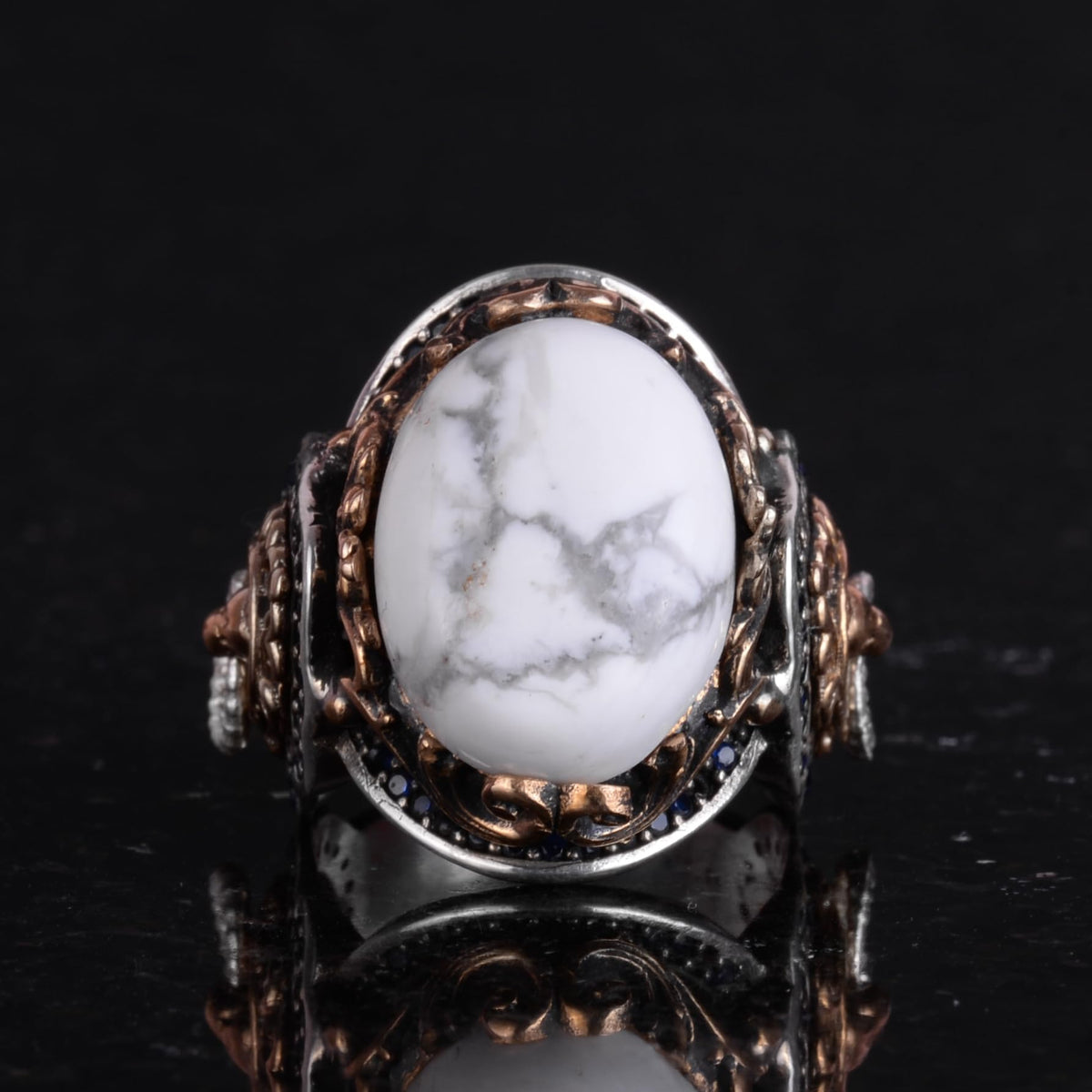 Lion Ring - Handmade Howlite Stone Ring - 925 Sterling Silver Men's Ring — 4