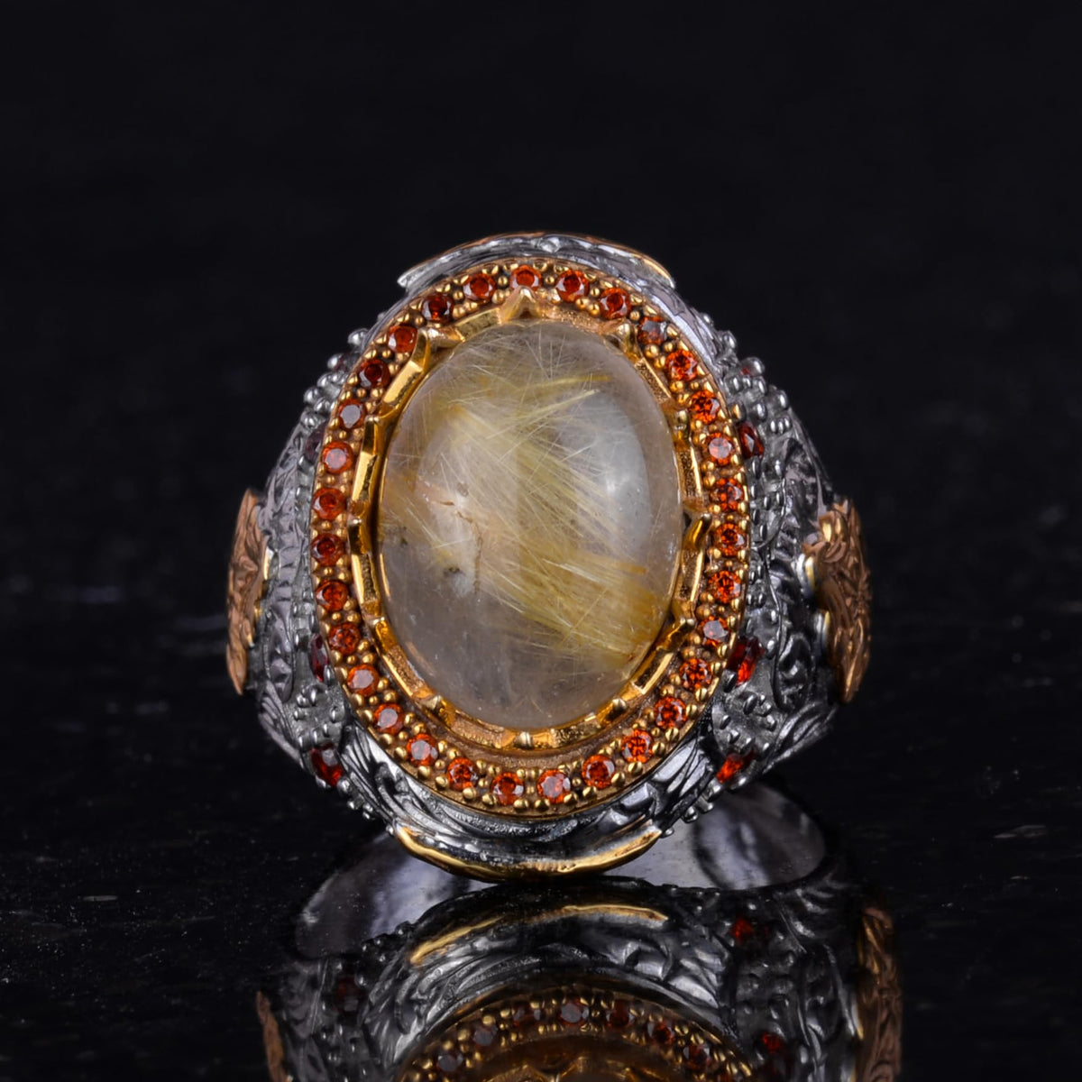 Natural Stone Sultan Ring - 925 Sterling Silver — 4