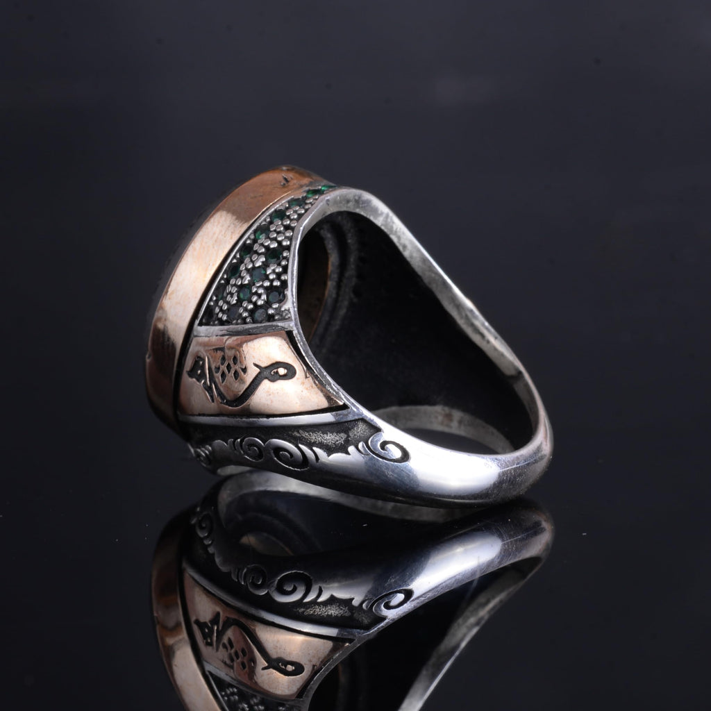 925 Sterling Silver Men's Ring - Authentic Model, Arabic Calligraphy and Brown Natural Stone — 7