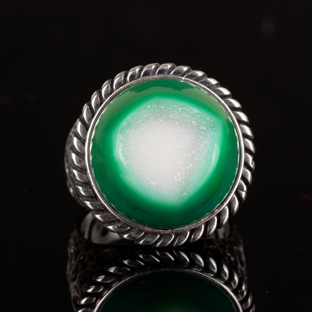 925 Sterling Silver Ring - Natural Druzy Quartz (Green) — 2