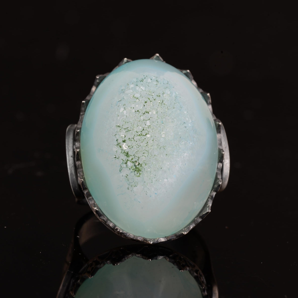 925 Sterling Silver Ring - Natural Druzy Quartz (Aqua) — 7
