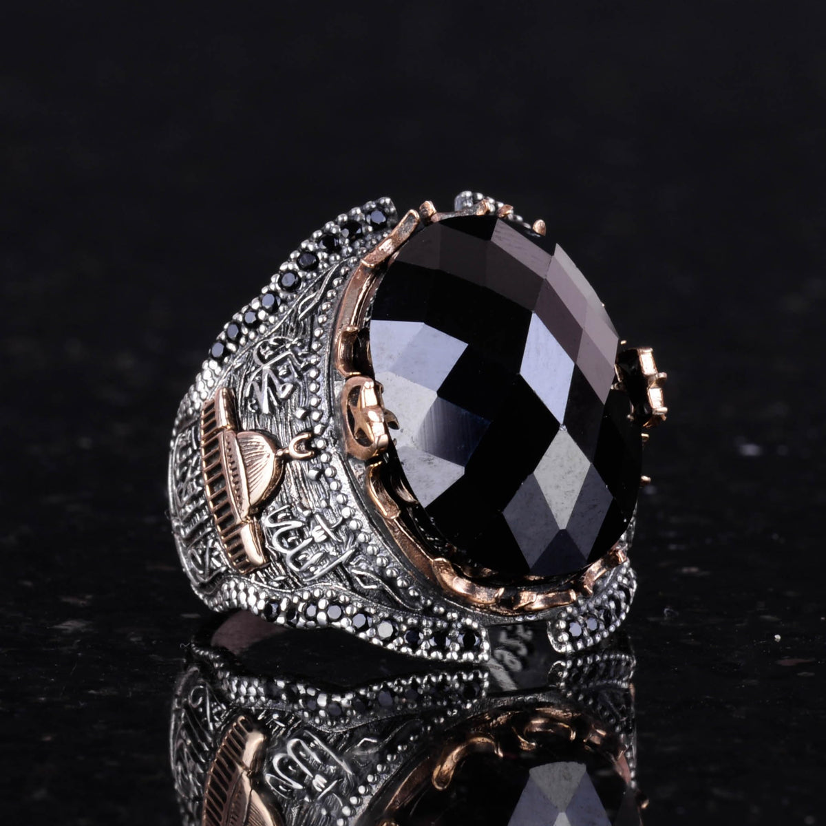 925 Sterling Silver Islamic Mosque Onyx Stone Men's Ring — 3