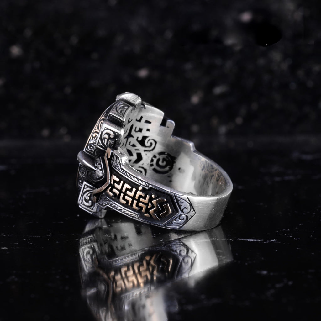 KAMBO Natural Stone Ring 925 Sterling Silver – Handmade Men's Statement Ring Healing Jewelry (Yellow Agate) — 7