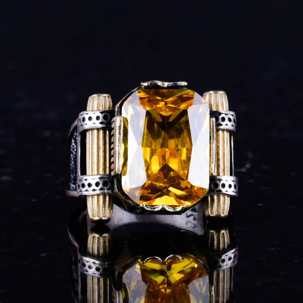 Kambo Synthetic Citrine Stone Ring - 925 Sterling Silver Handmade Design Men's Ring — 4