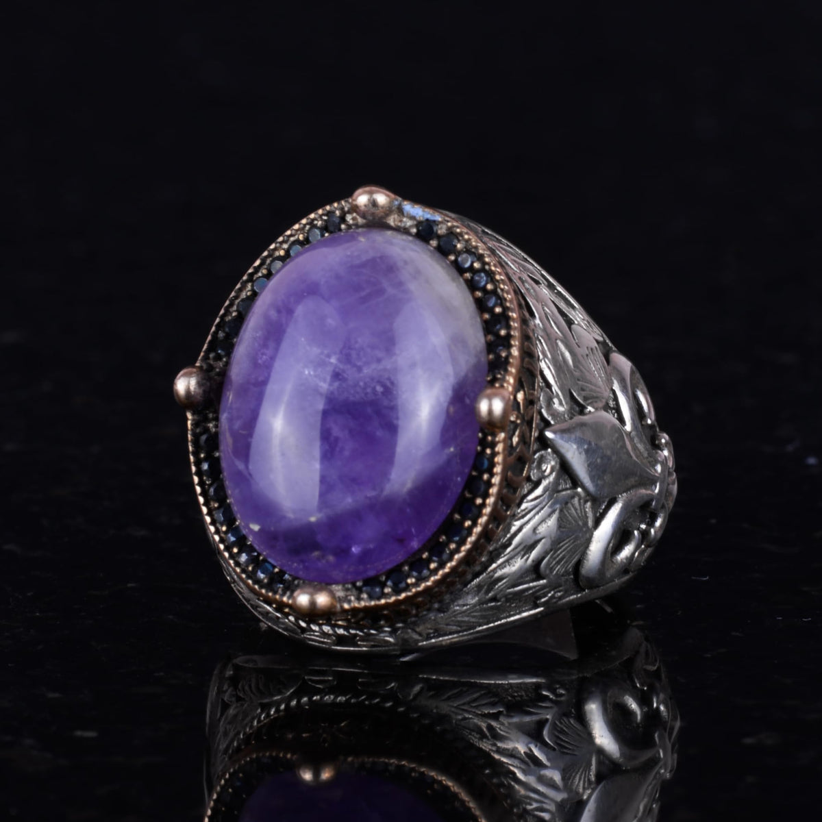 925 Sterling Silver Handmade Men's Ring - Available with Different Natural Stones (Amethyst) — 4