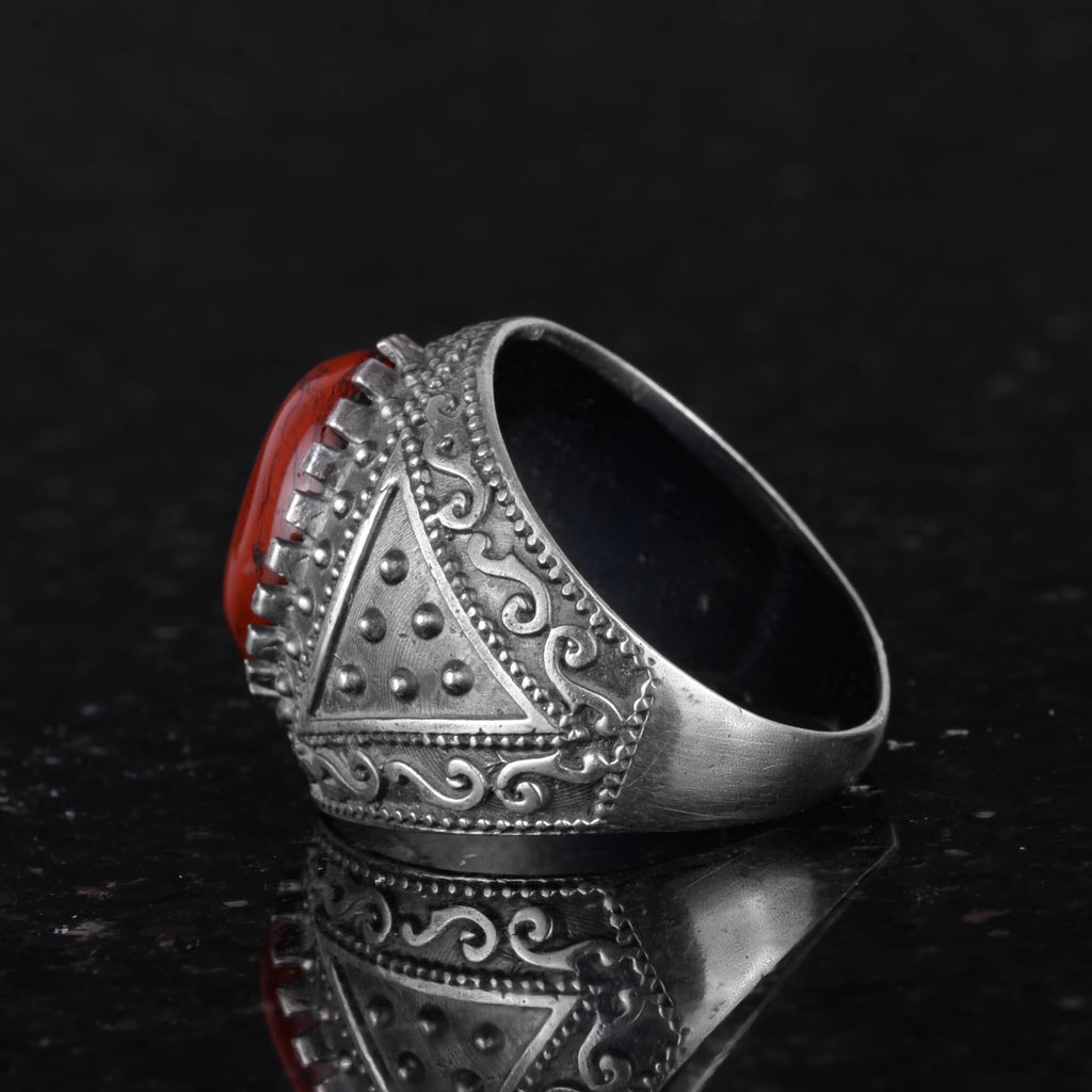 Natural Red Bloodstone Ring - 925 Sterling Silver Men's Ring — 7
