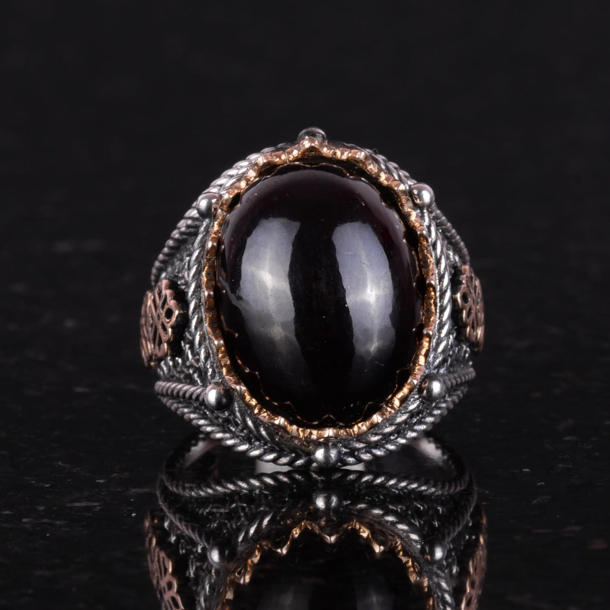 Natural Garnet Stone Silver Ring — 4