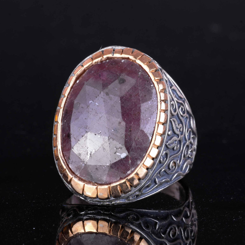 Kambo Handmade Silver Men's Ring - Natural Sapphire — 3