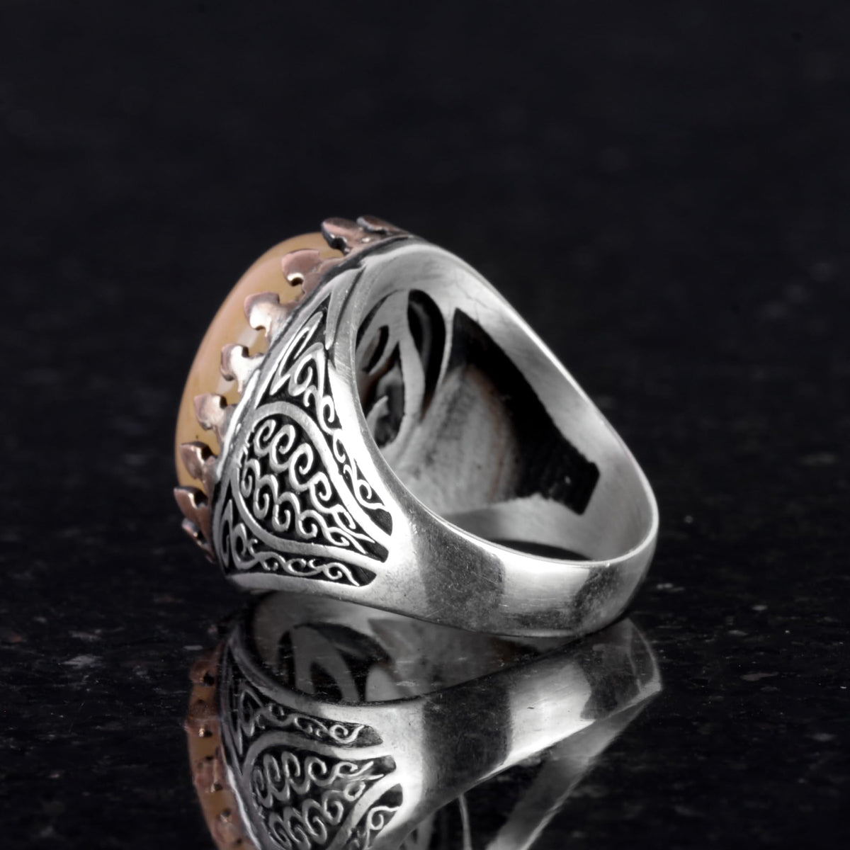 925 Sterling Silver Men's Ring - Yellow Agate Stone (Model-2) — 7