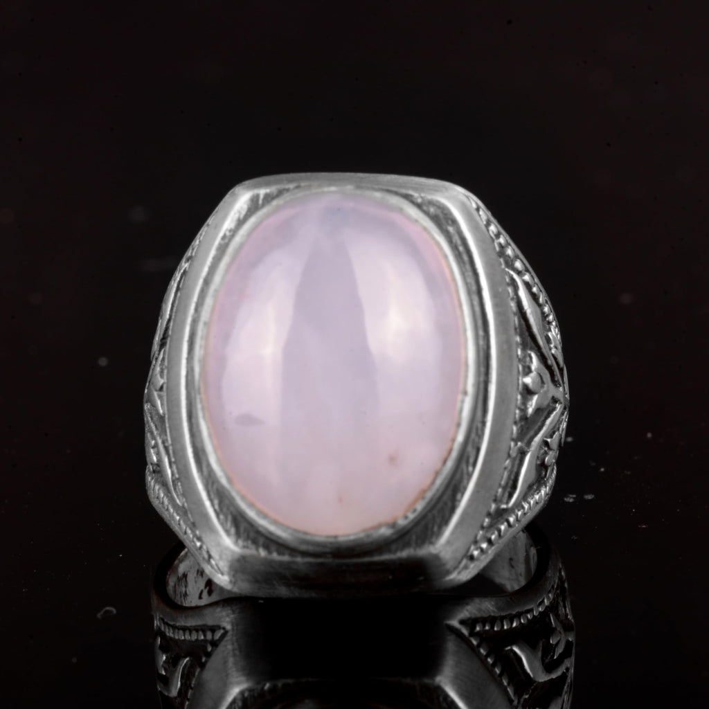 KAMBO Handmade Natural Moonstone Men's Sterling Silver Ring Adjustable 925 Silver Gemstone Statement Jewelry Vintage Des