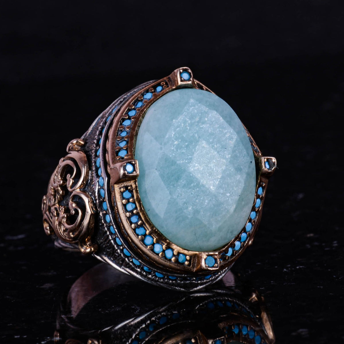 925 Sterling Silver Ring, Natural Amazonite Stone Men's Ring, Handmade Vintage Design — 4