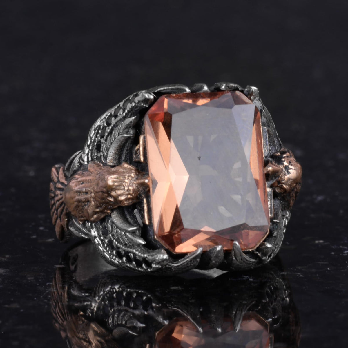 Synthetic Stone Eagle Symbol Men's Ring, Handmade 925 Sterling Silver - Protection Symbol (Sultanit) — 5