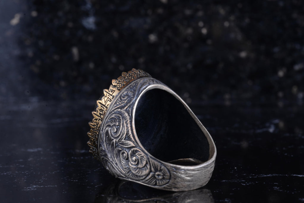 KAMBO Natural Stone 925 Sterling Silver Men's Ring – Large Oval Stone Symbolic Statement Ring (Onyx-2) — 7