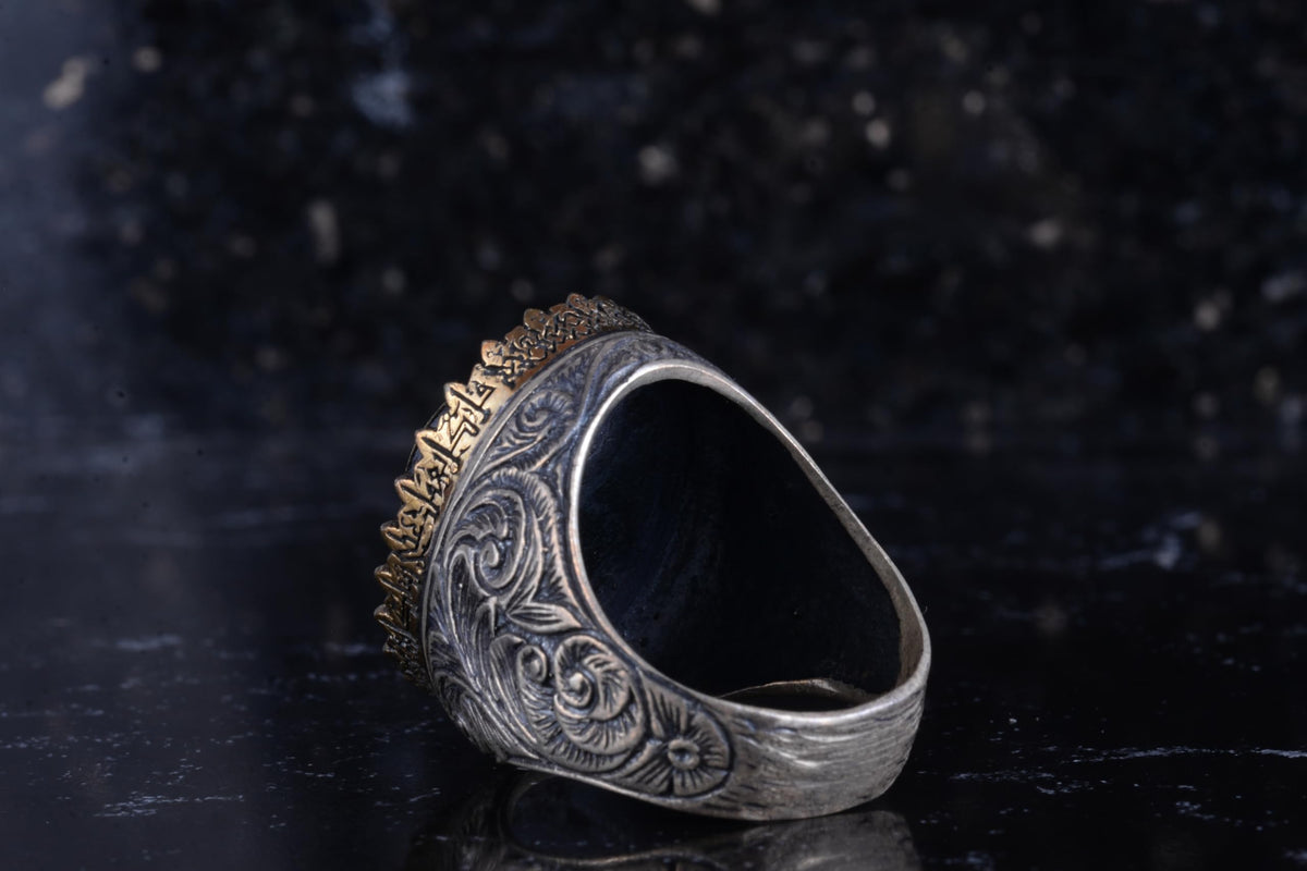 KAMBO Natural Stone 925 Sterling Silver Men's Ring – Large Oval Stone Symbolic Statement Ring (Lapis Lazuli-2) — 7