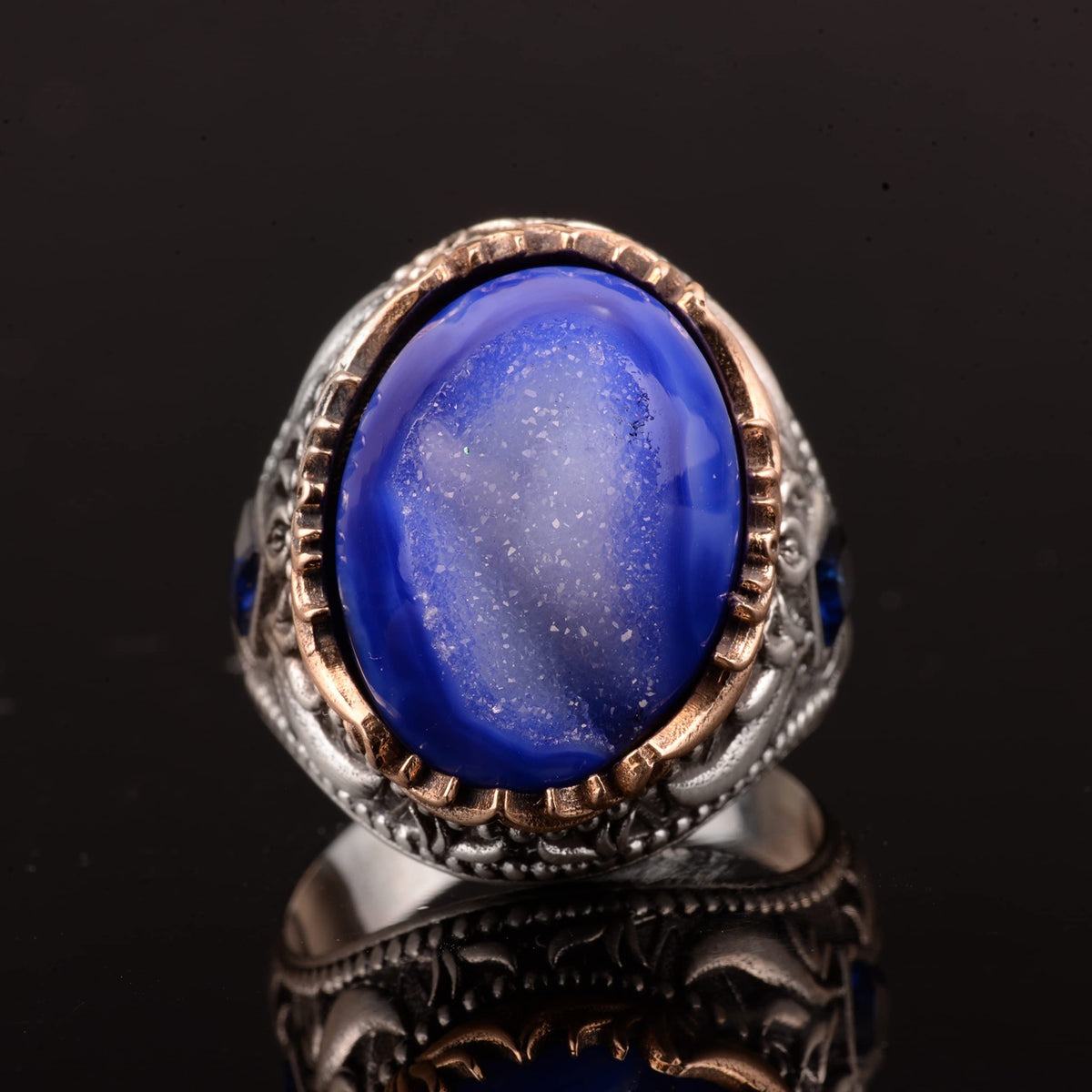 Vintage Style 925 Sterling Silver Ring with Natural Druzy Quartz Stone — 3