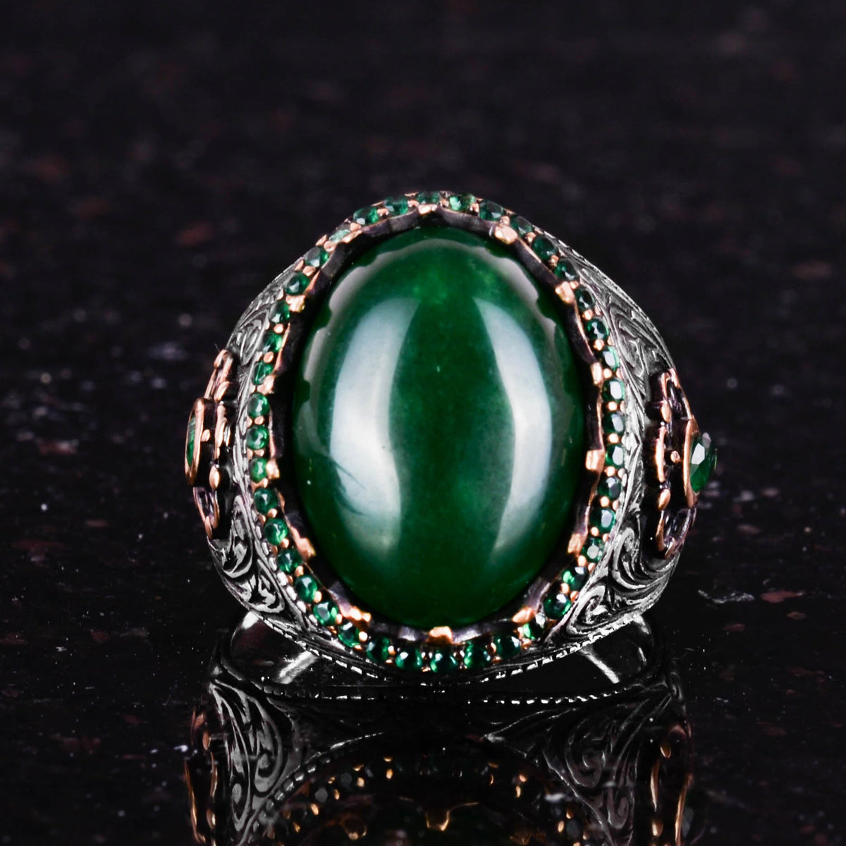 Natural Jade Stone Ring - 925 Sterling Silver Handmade Ring — 4