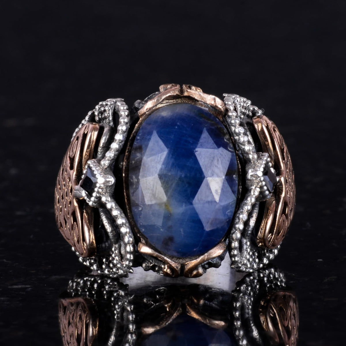 925 Sterling Silver Men's Ring with Natural Blue Sapphire Stone — 3