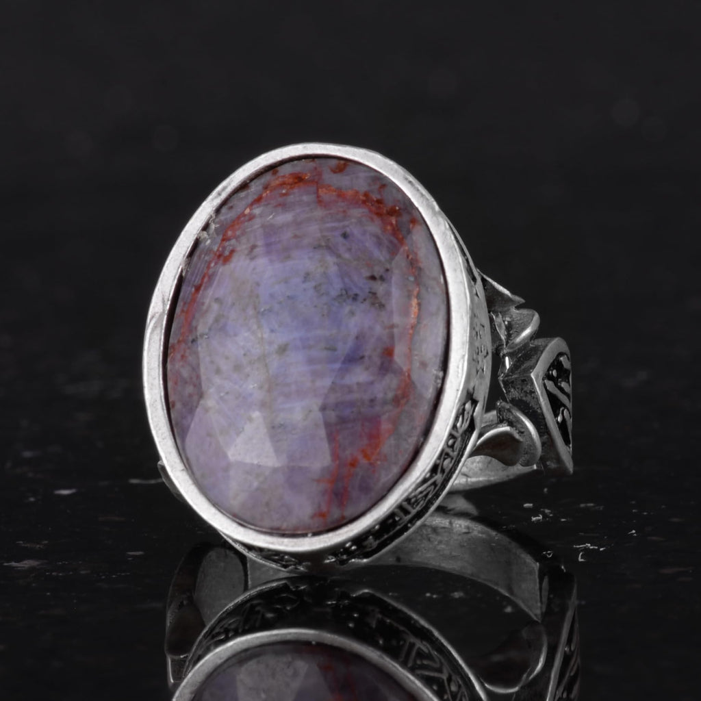 Natural Purple Sapphire Stone Men's Ring, Handmade 925 Sterling Silver Jewelry - Symbol of Wisdom, Protection, and Spirituality — 5
