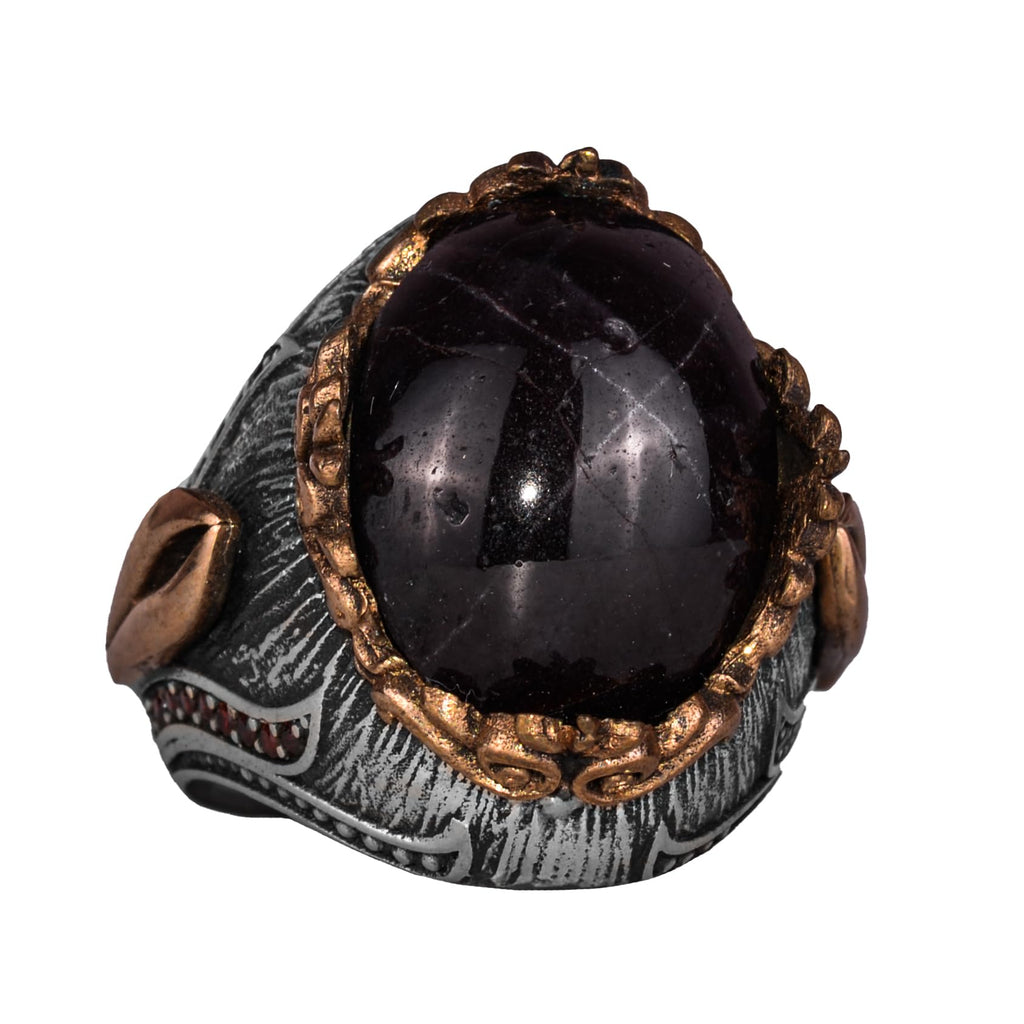 925 Sterling Silver Men's Ring Natural Star Garnet Stone - Handmade Expressive Jewelry