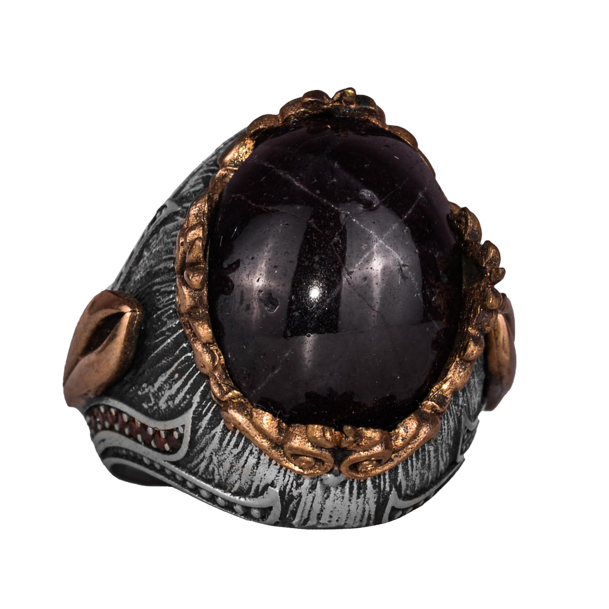 925 Sterling Silver Men's Ring Natural Star Garnet Stone - Handmade Expressive Jewelry