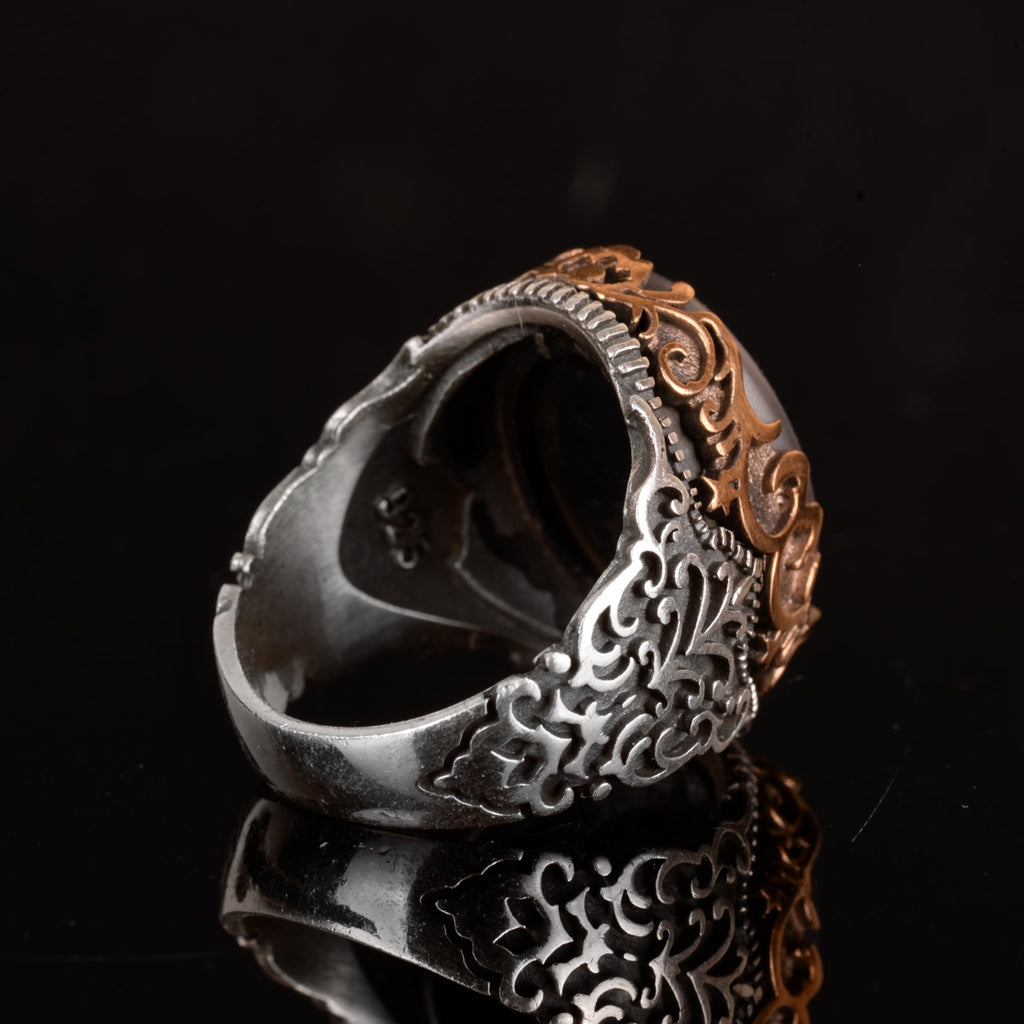 Natural Hematite Stone Ring, 925 Sterling Silver Ring, Islamic Men's Ring — 6