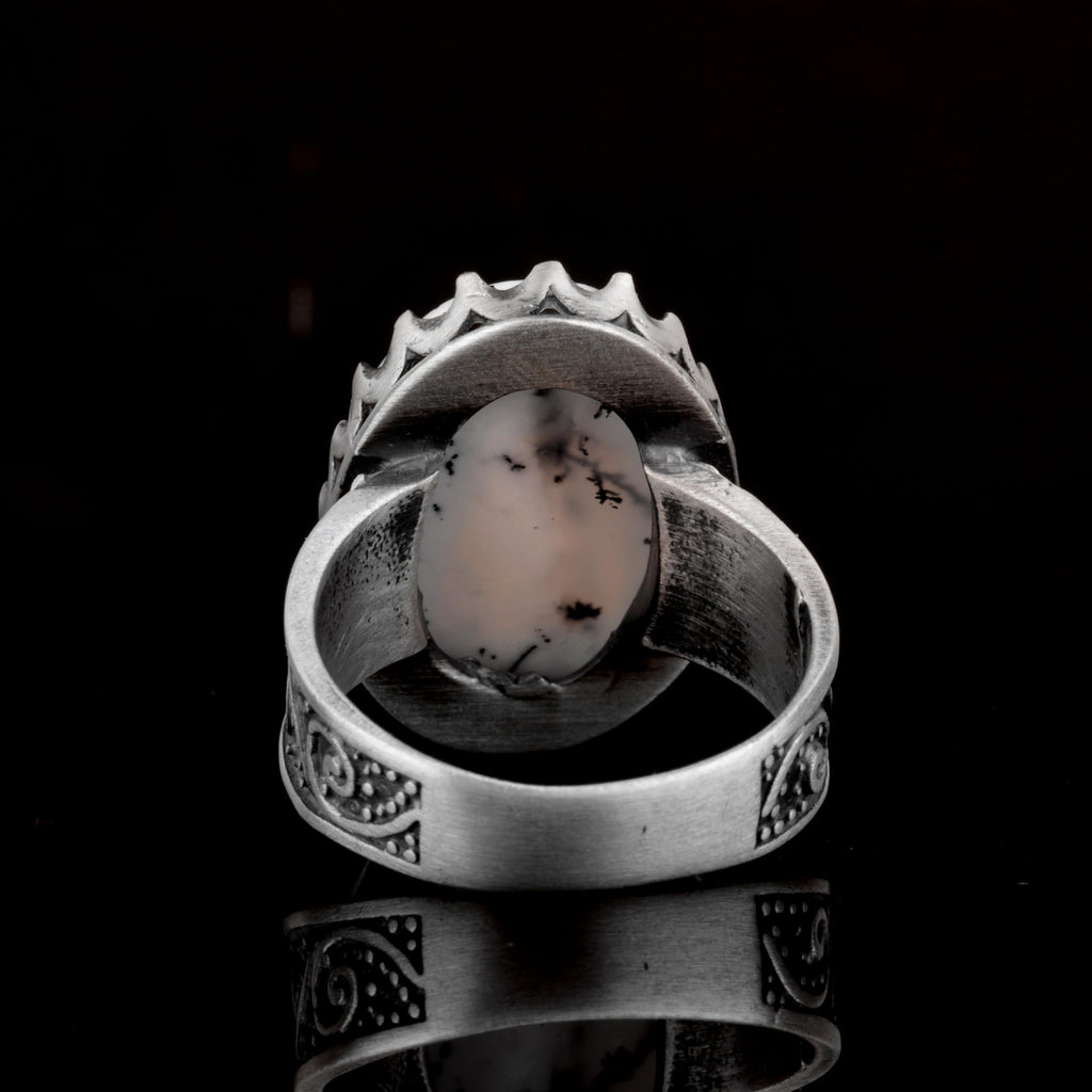 Silver Men's Ring, Dendrite Agate Natural Stone — 7
