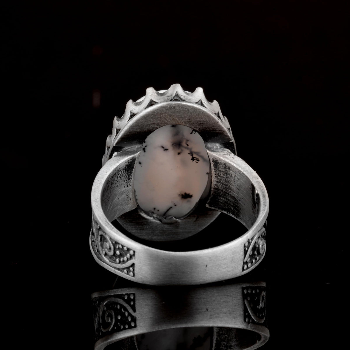 Silver Men's Ring, Dendrite Agate Natural Stone — 7