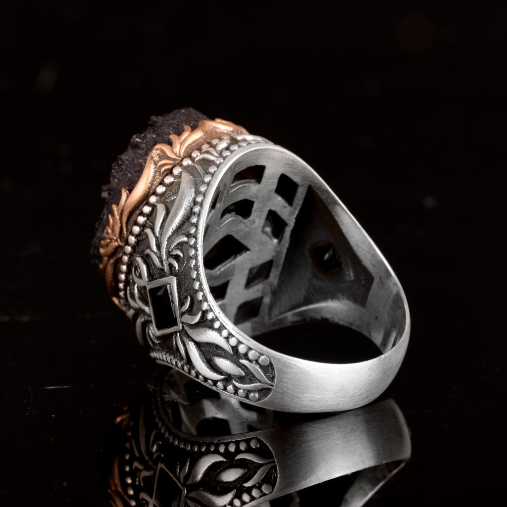 Vintage Men's 925 Sterling Silver Ring - Druzy Quartz (Black) — 6